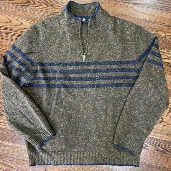 Hart Schaffner Marx Lambswool Quarter Zip Pullover Sweater Mens L Green Stripe - Picture 1 of 7